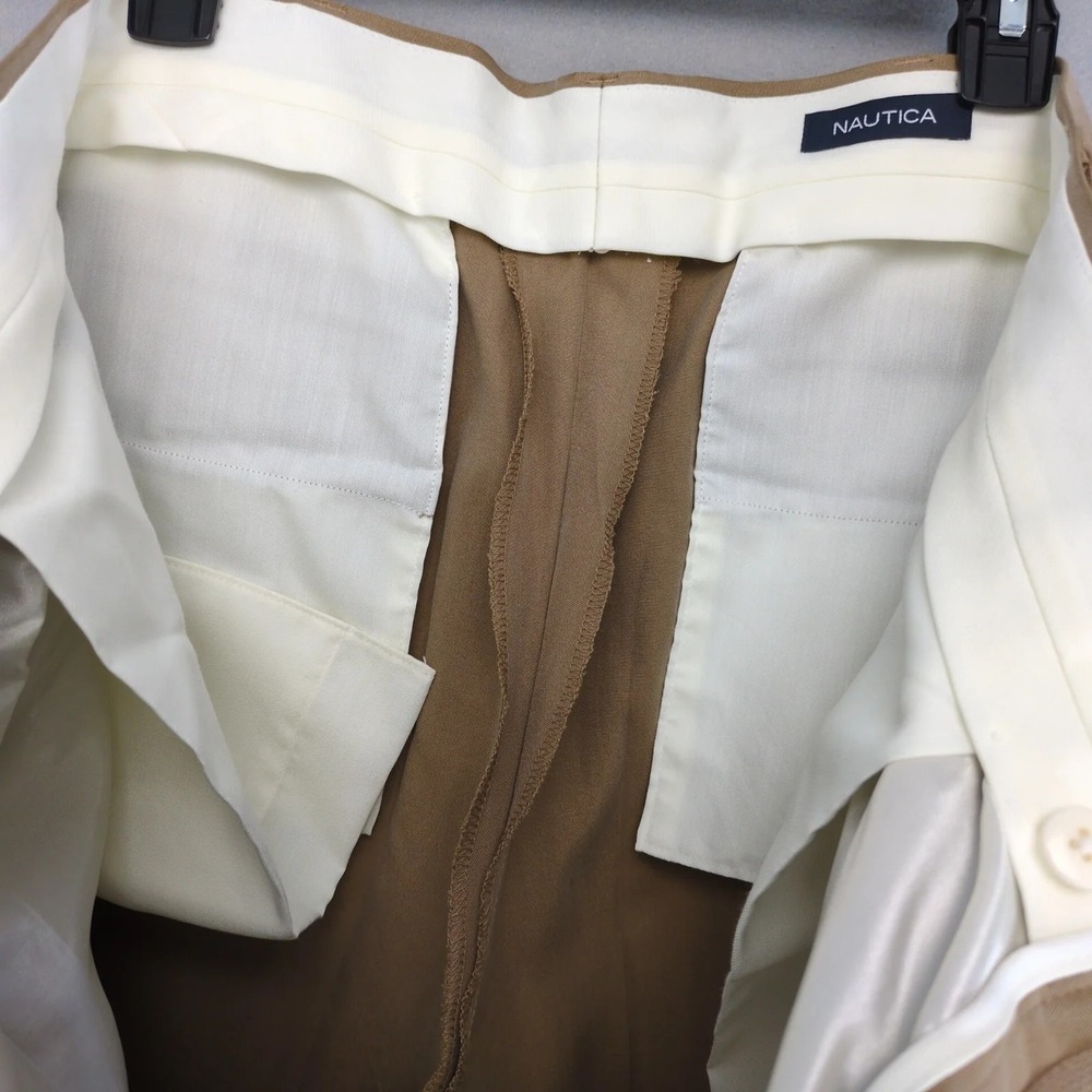Nautica 100% Silk Tan Dress Pants Mens 36x32 Pleated Cuffed Quiet Luxury Resort - Picture 6 of 8